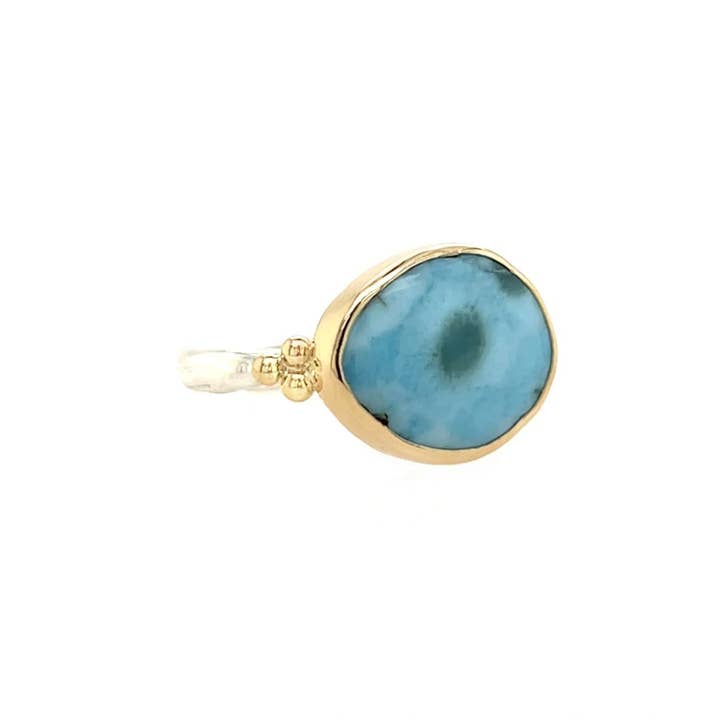 Emily Amey Jewelry - Wholesale Cocktail/Statement Ring - Larimar ring in 14k yellow gold and sterling silver