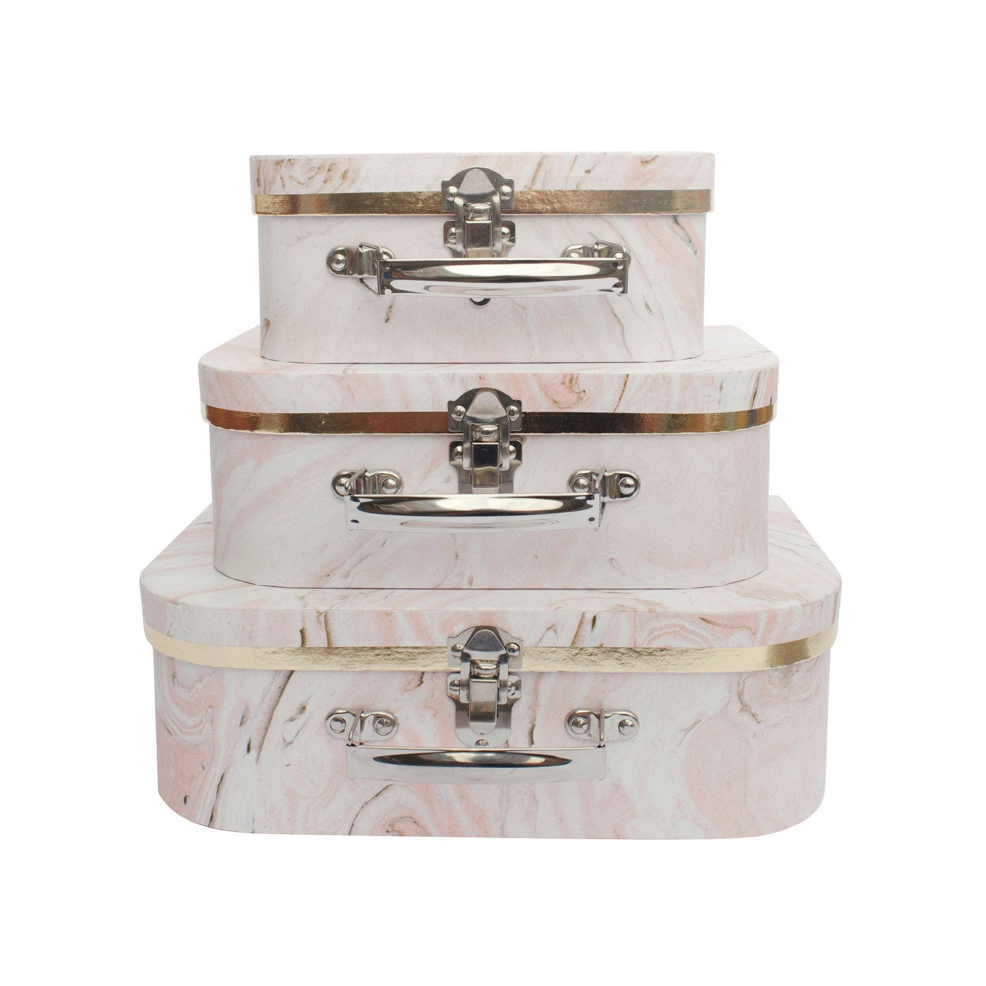 Emartbuy - Venta al por mayor Caja de regalo - Juego de 3 cajas de regalo con forma de maleta de mármol rosa0