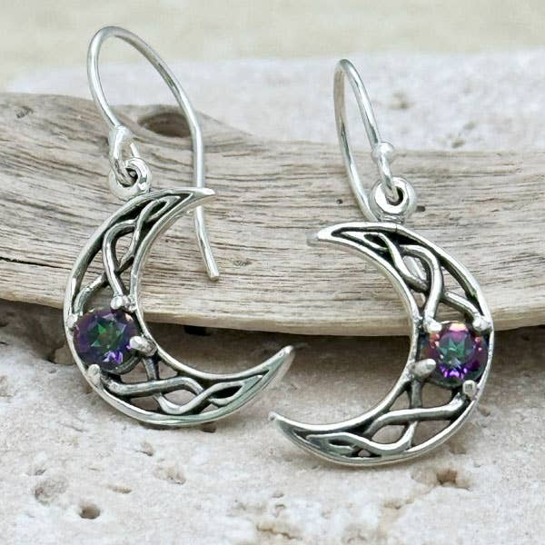 Goddess Design Studio - Wholesale Dangle Earrings - Sterling Silver Celtic Crescent Moon Earrings, in 4 gems!