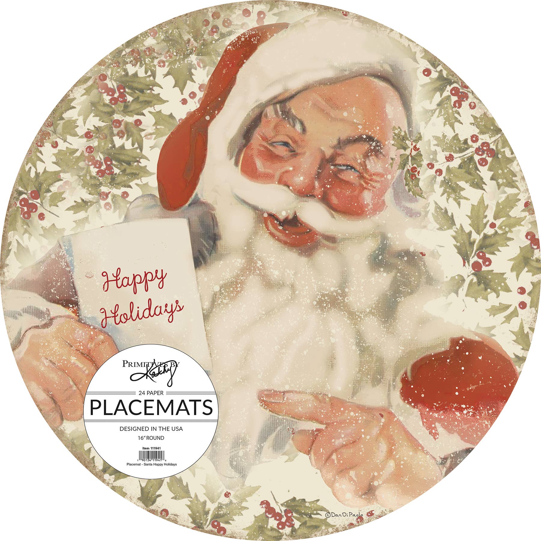Primitives by Kathy - Wholesale Disposable Placemat - Santa Happy Holidays Paper Placemat1