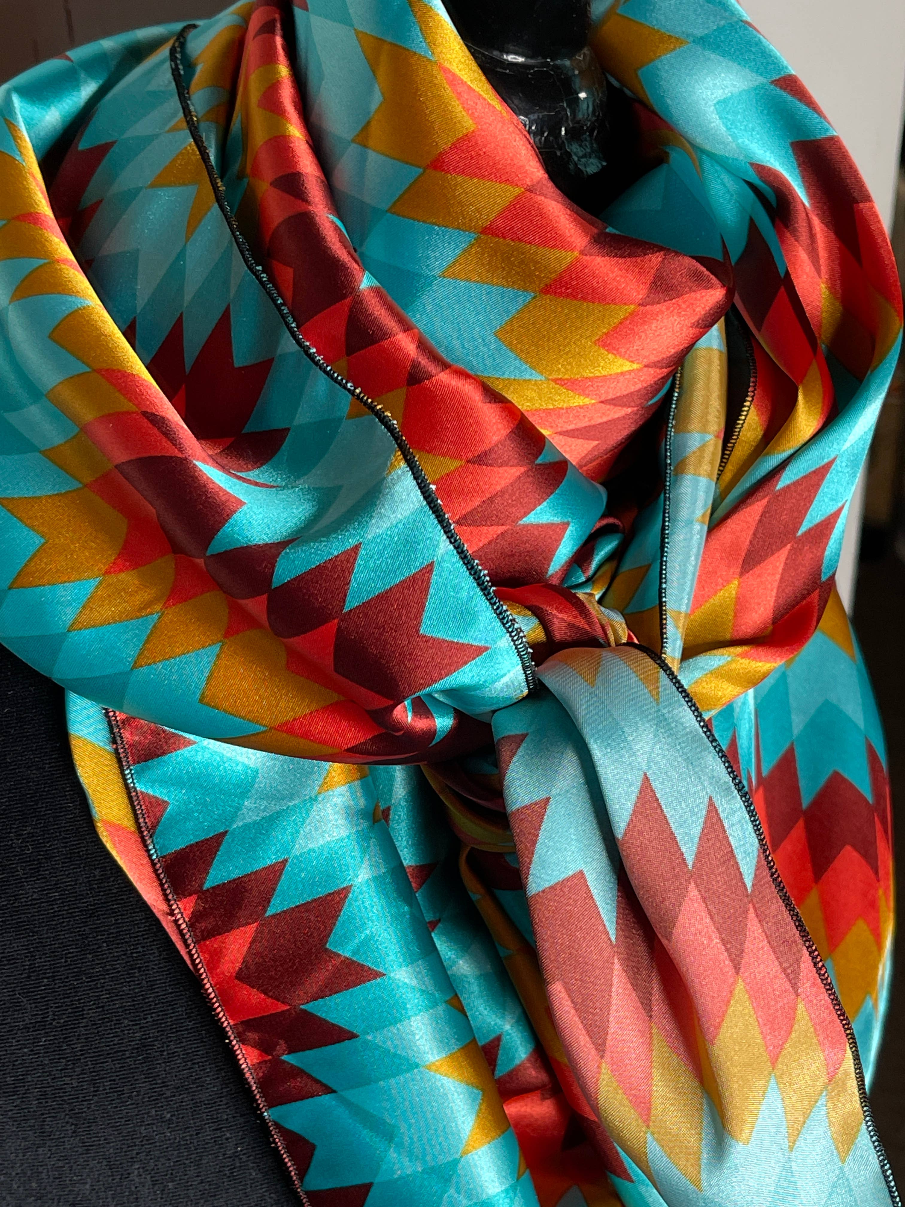 Rainyday Homemade – Cachecol - Mulher por atacado – Azul, Ferrugem, Laranja Padrão Tribal Wild Rag2