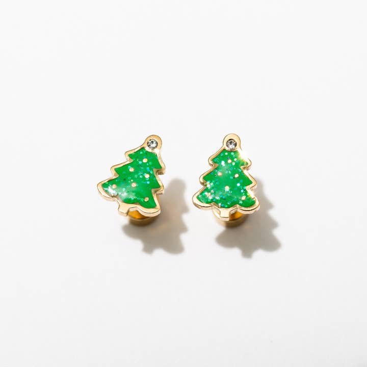 Boucles d'oreilles à vis en émail sapin de Noël pour la vente par Adorn512