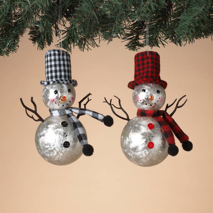 Promo 7"H Glass Snowman Ornament, 2 Asst for wholesale by The Gerson Companies