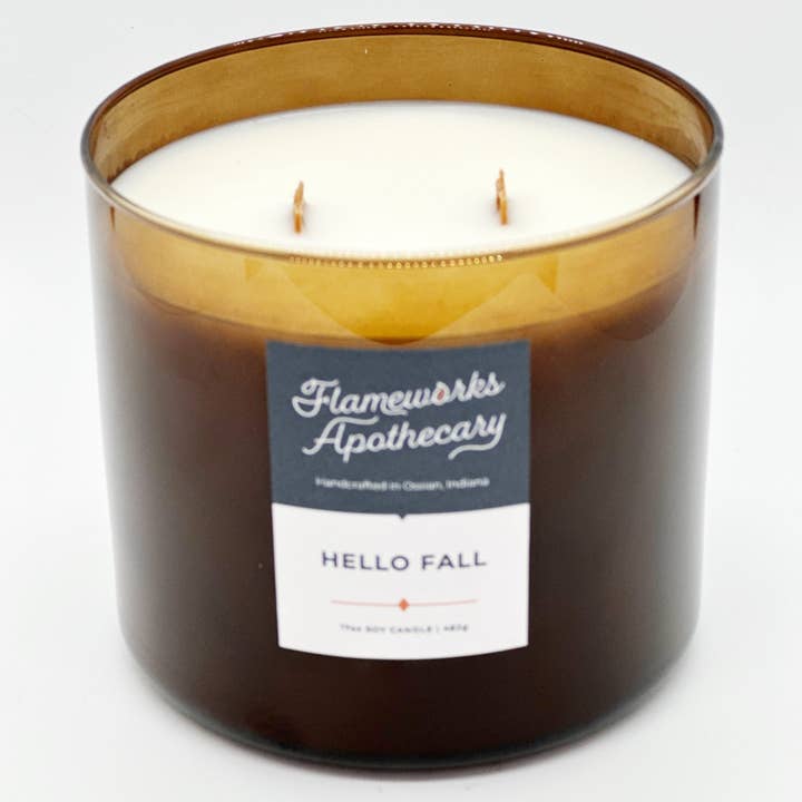 Flameworks Apothecary - Wholesale Jar/filled candle - Hello Fall 17 oz Double Wick Amber Jar Candle1
