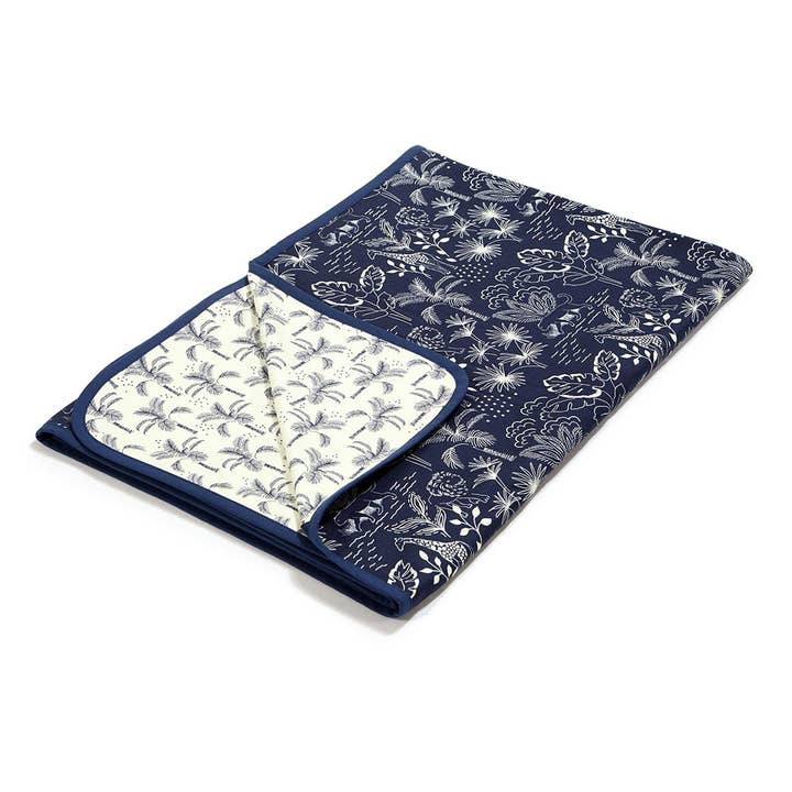 L Light Blanket - Organic Cotton - Navy Jungle Cream Jungle for wholesale by La Millou USA