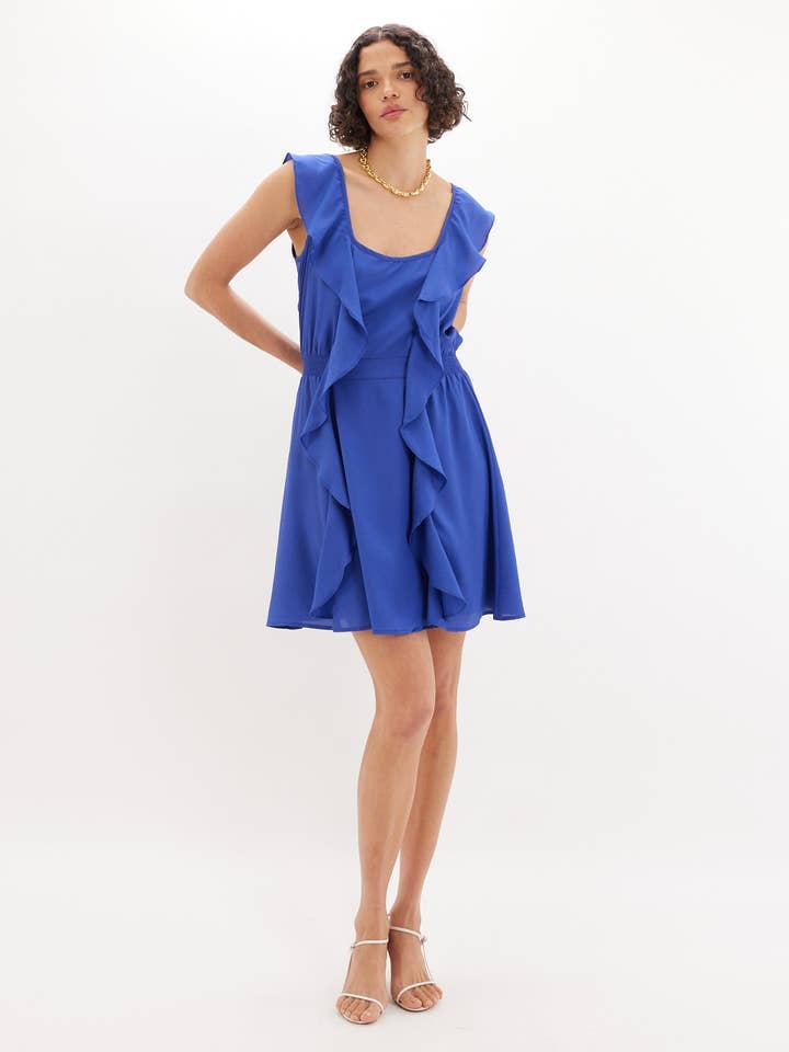 Francis Ruffled Mini Dress - Cobalt Blue for wholesale by Amelius