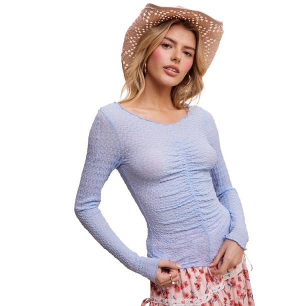 Gerafftes, strukturiertes Langarmoberteil für den Großhandel von Apolline