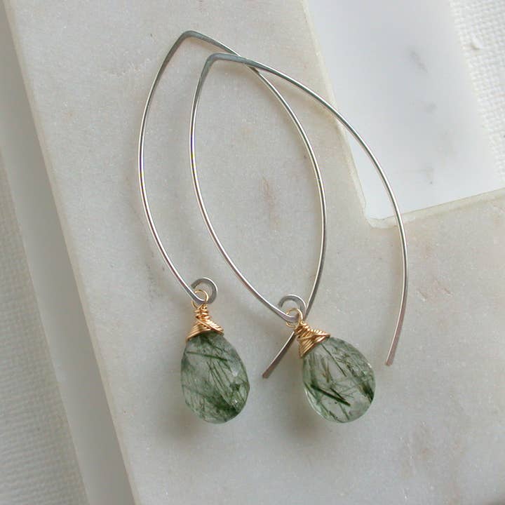 Linda Trent Jewelry - Wholesale Dangle Earrings - Moss Rutilated Quartz Threader Earrings