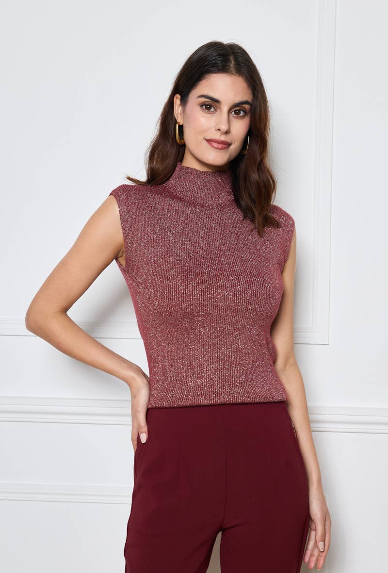 LULUMARY – wholesale Stickad topp - Dam – Lurexstickad top H684 med hög krage, 6-pack8