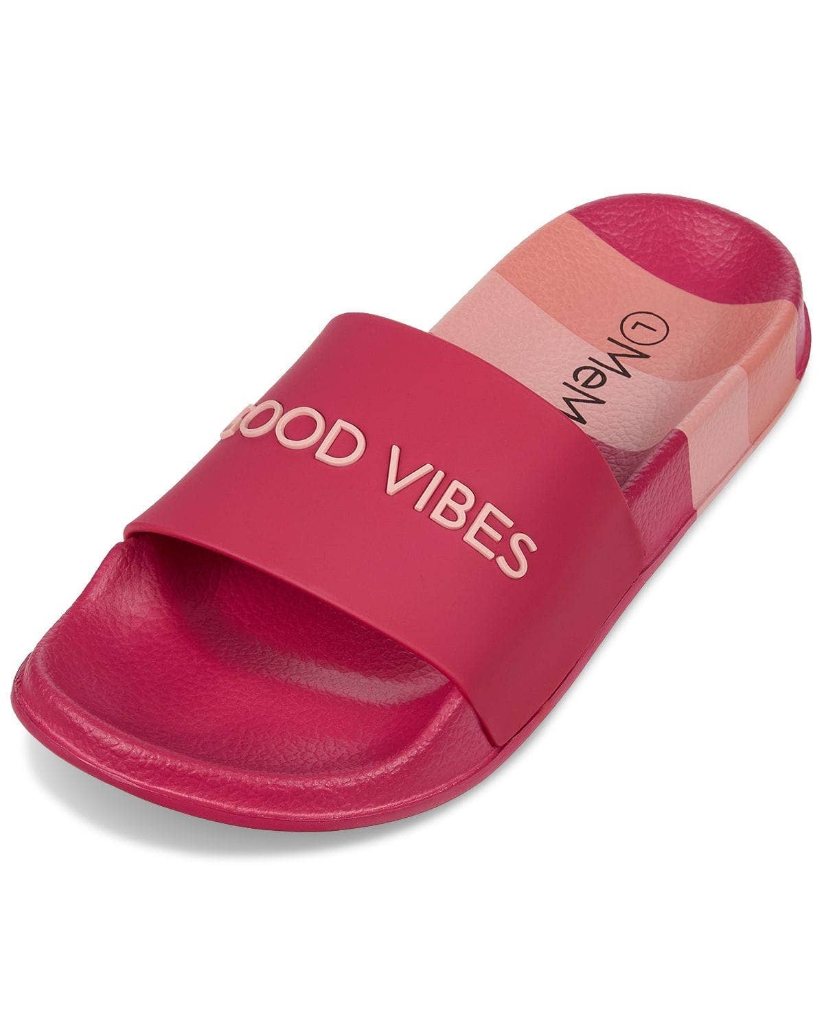 Infinity Classics International Inc. - Wholesale Slippers - Kids - Girls Striped Super-Soft "Good Vibes" Slide Sandal0