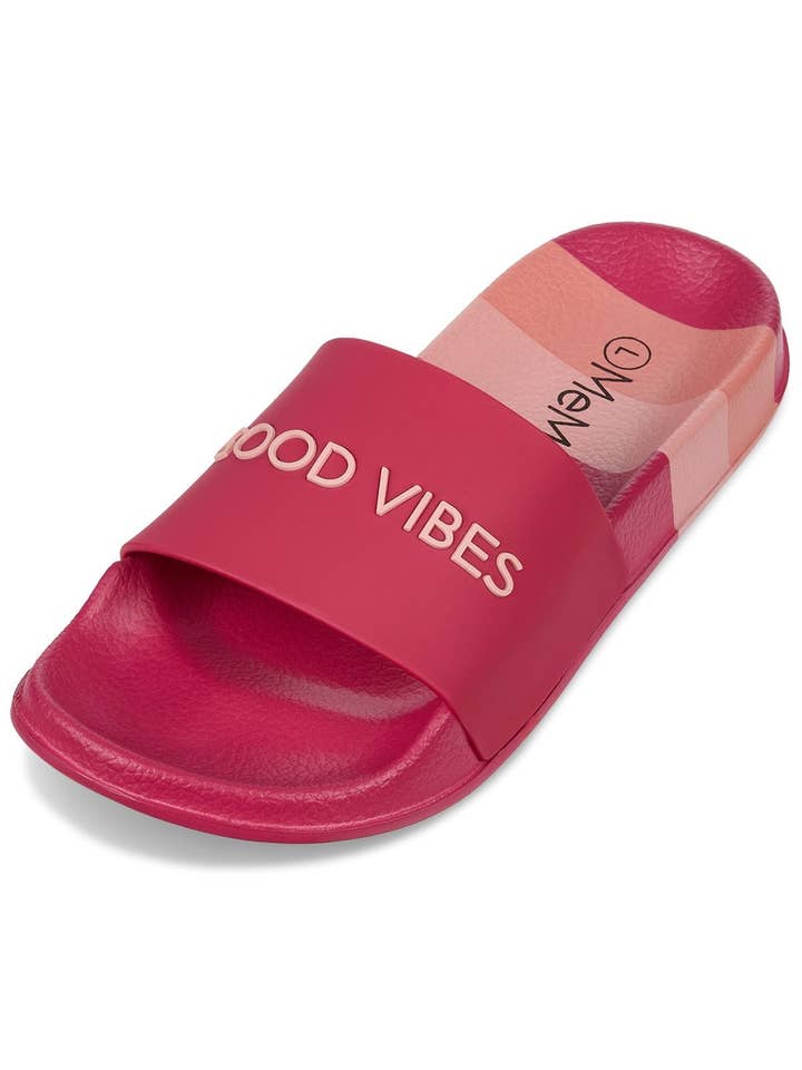 Infinity Classics International Inc. - Wholesale Slippers - Kids - Girls Striped Super-Soft "Good Vibes" Slide Sandal
