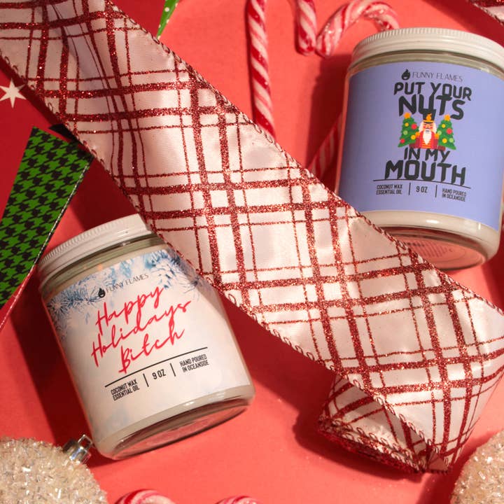 Funny Flames Candle Co - Les Creme – wholesale Jar/filled candle – Put Your Nuts In My Mouth- Funny Holiday Candle for Him 9oz4