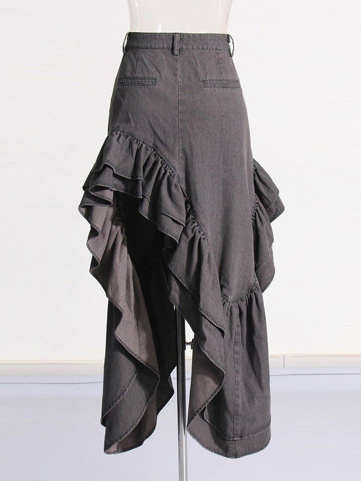 GREY Asymmetrical Ruffle Split-Hem Maxi Skirt for wholesale on Faire2