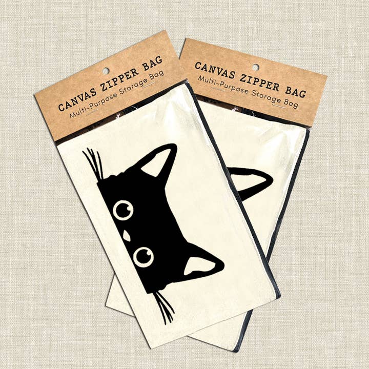 Coastal Creators of Connecticut - Wholesale Pouch - Unisex - Cat Peeking Canvas Multi-Purpose Zipper Bag1