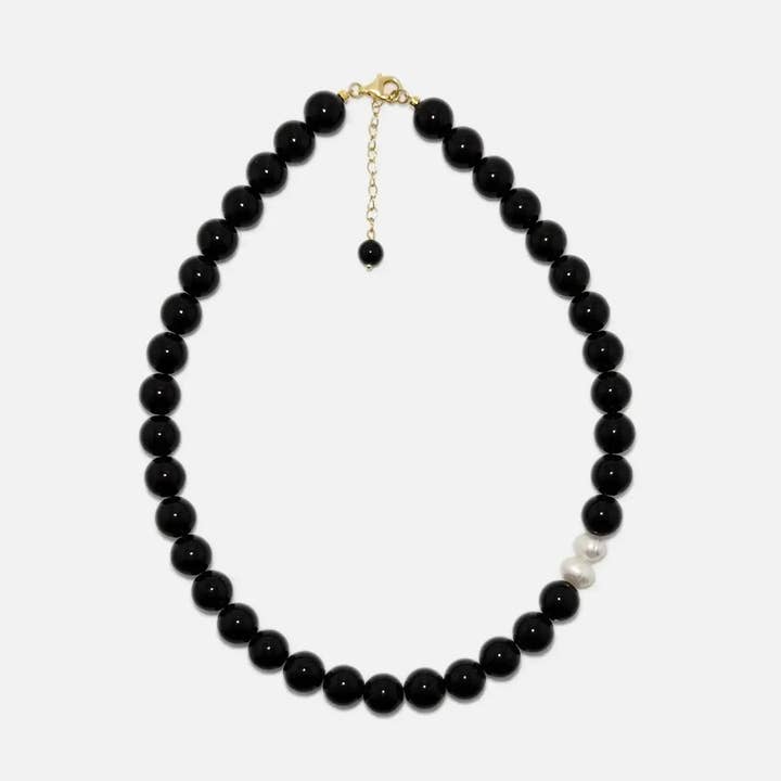 Collar de Obsidiana y Perlas – Joyería de Piedras Preciosas con Cuentas de 10 mm para venta al por mayor de Amaré