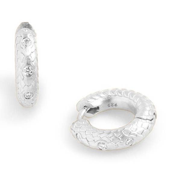 Diamond Art Deco Silver Huggie Earrings for wholesale by Claire Hill Designs