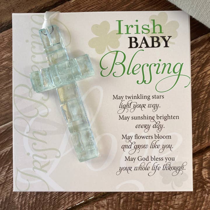 The Grandparent Gift Co. Inc. – wholesale Ornament – Kids & baby – Irish Baby Gift Blessing Card & Mosaic Glass Cross USA 4499