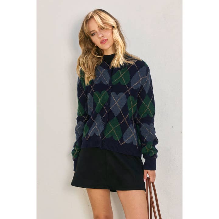 Working Heart Argyle Button Down Cardigan for wholesale by Dress Forum