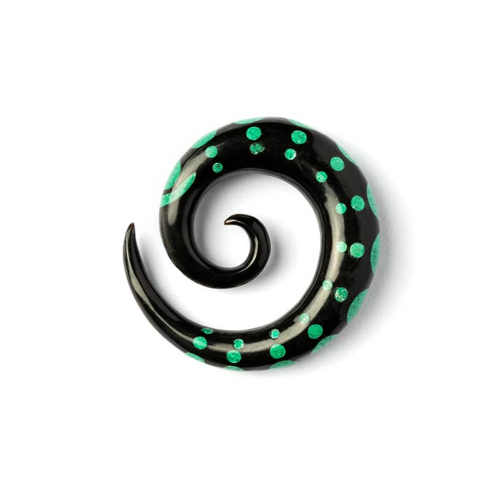 Tribu - Wholesale Gauge/plug earrings - Dotted Spiral Gauges with Stone Inlay14