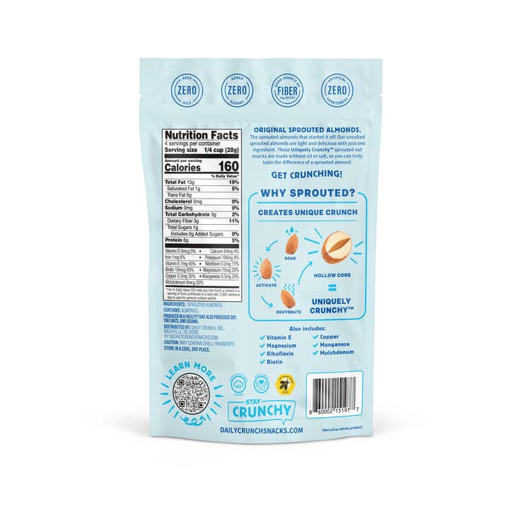 Daily Crunch - Wholesale Nuts - Unsalted Sprouted Almonds, 4oz Pantry Bag1