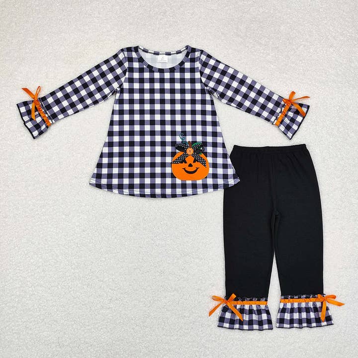 Baby Girls Halloween Black Pumpkin Tunic Pants Clothes Sets for wholesale by Aier Wholesale