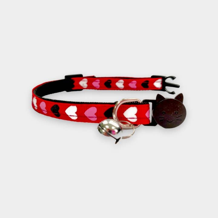 Zacal Cat Collars – wholesale Halsband - Katt – Röd med rosa, vit, svarta hjärtan kattunge krage