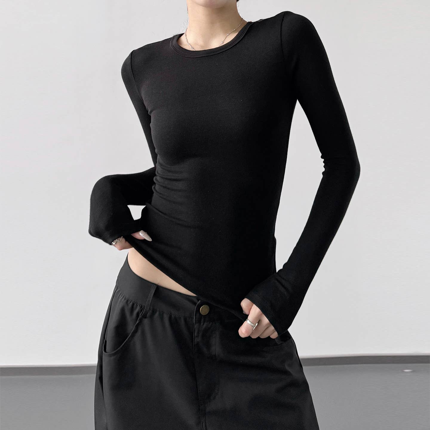 UZ Wholesale Store - Vendita all'ingrosso Top in maglia - Donna - Maglietta a maniche lunghe aderente a tinta unita5