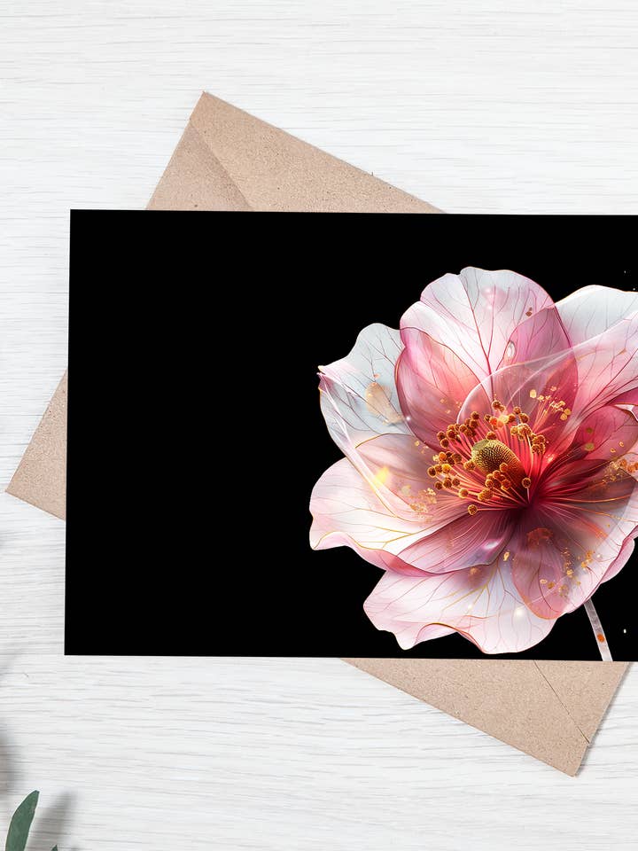 Tarjeta única con flores de hibisco y negro de Ethereal Blooms para venta al por mayor de Homemade Hollydays Wholesale