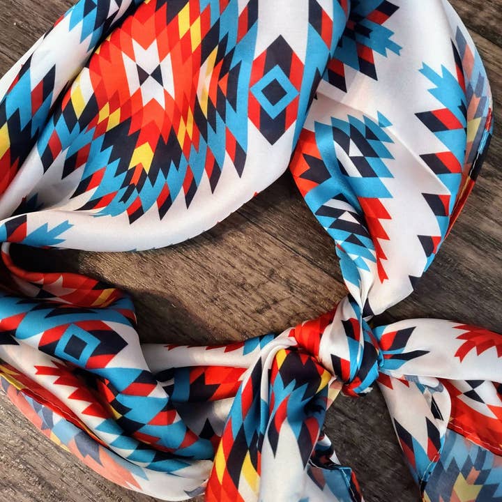 Double B Wild Rags - Wholesale Bandana – Women's - Wild Rag Bright Red, Turquoise, Yellow Aztec Cowboy Western Neck Scarf Bandanna by Double B Wild Rags1