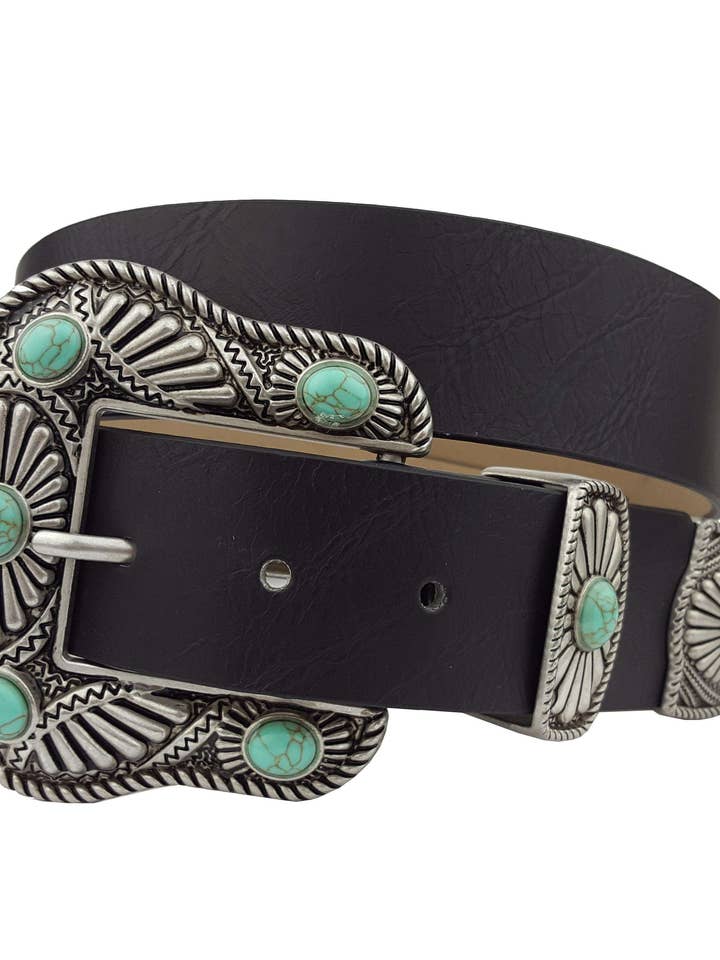 WESTERN-INSPIRED BUCKLE LOOP TIP BELT WITH STONES WB-9878 for wholesale by anbfashion