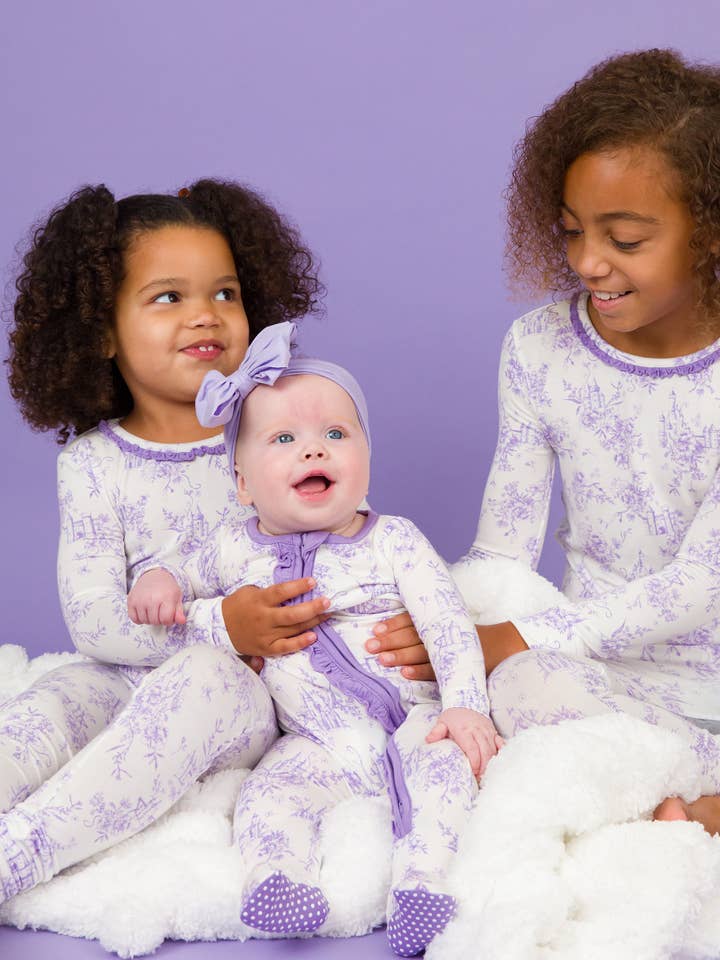 White Girls Purple Princess Castle Toile Bamboo Viscose Ruffle Long Sleeve Pajama Set
for wholesale on Faire
