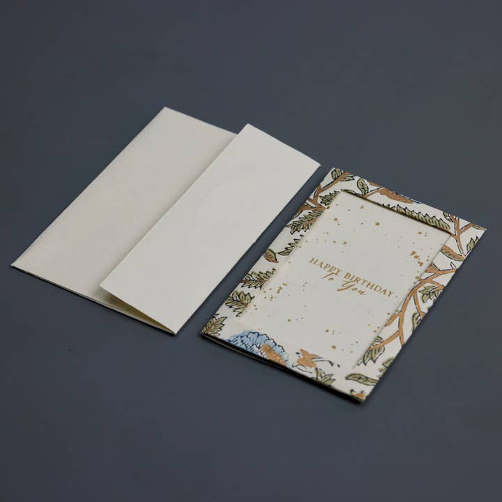 Paper Mirchi – wholesale Birthday card – Keepsake Block Printed Greeting Card - Photo frame Marigold Glitz Blue Stone6