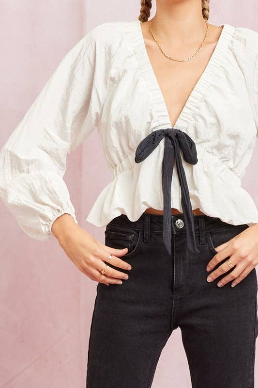 Ivory Poly Contrast Bow Top for wholesale on Faire3