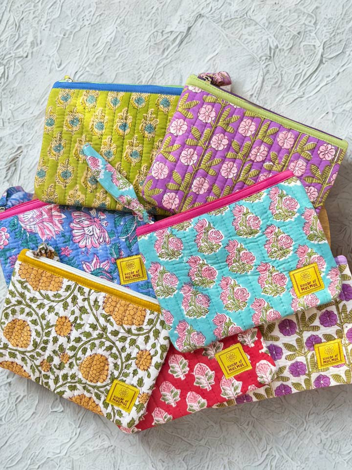 Bundle Deal for Assorted Block print Flat/Travel/Passport pouch - Set of 5/10/25/50 pcs for wholesale by House of Mulmul LLC