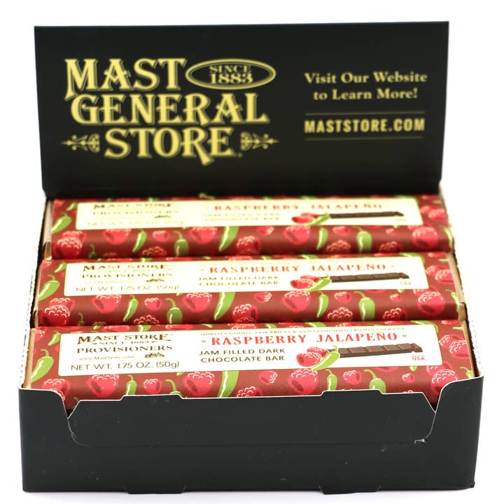Mast General Chocolate Bar - Dark Raspberry Jalapeno, 12ct for wholesale by Grandpa Joe's Candy Shop