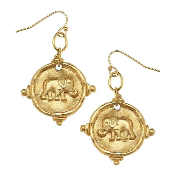 Gold Elephant Earrings for wholesale by Susan Shaw