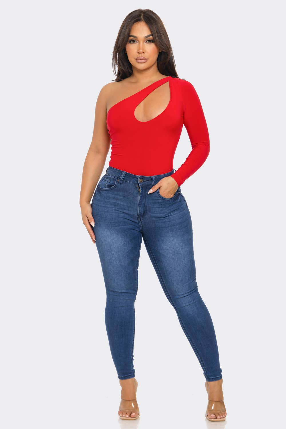 Uptown Apparel - Venta al por mayor Body - Mujer - Body con forro de tanga recortado con un solo hombro J67785