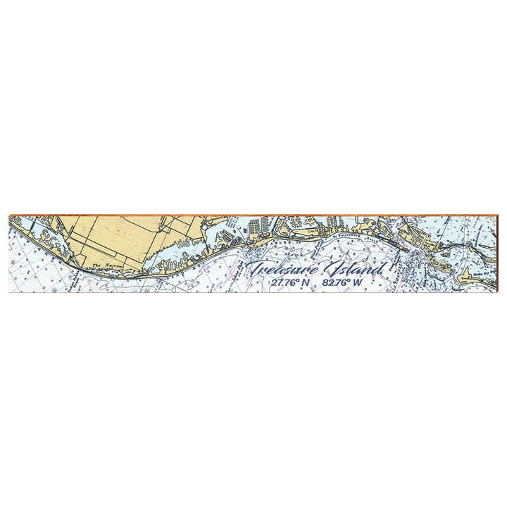 Carte de navigation de Treasure Island, Floride, grande décoration murale | Impression d'art mural sur bois véritable pour la vente par Mill Wood Art