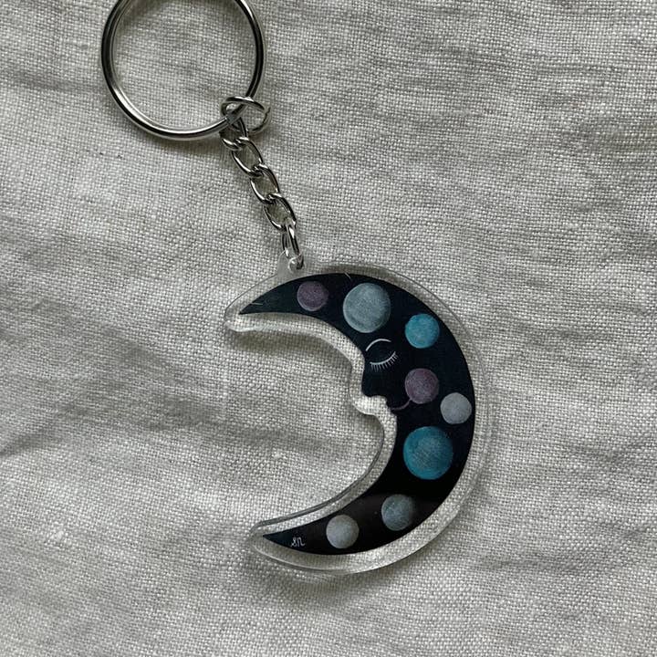 Polka Dot Moon Keychain for wholesale by Artwork by Sandra Naufal