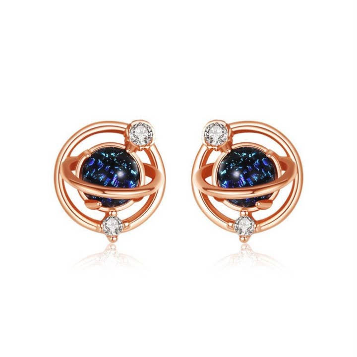 Perimade & Co. LLC - Wholesale Stud/Post Earrings - Planet Saturn Space Stud Earrings in 925 Sterling Silver