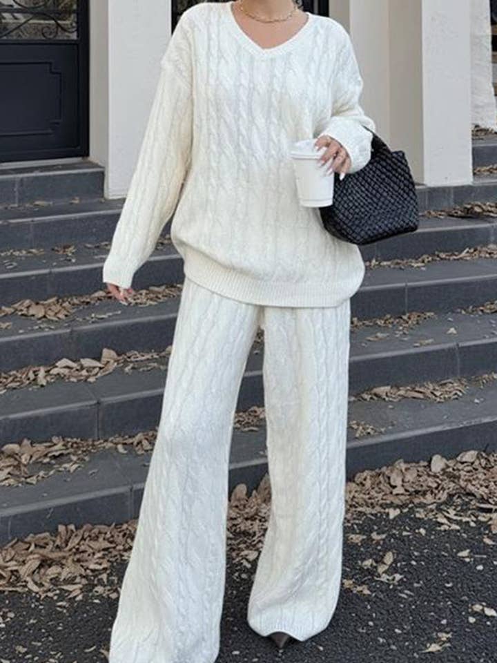 Conjunto de Pantalones y Suéter de Punto Trenzado Acogedor para venta al por mayor de Mccolin