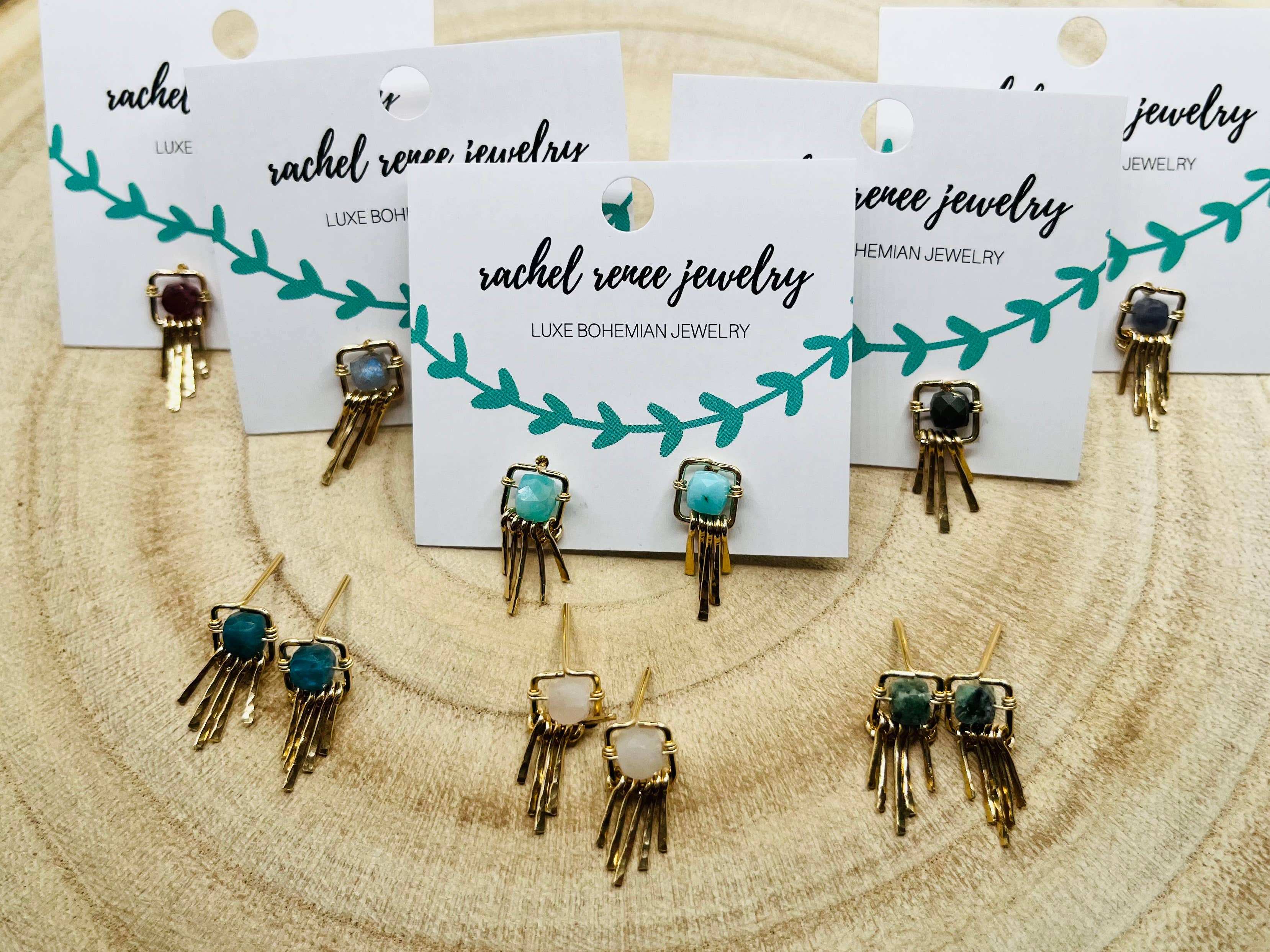 Rachel Renee Jewelry - Wholesale Dangle Earrings - GRETA Dainty Fringe Gemstone Studs - More Colors Available1