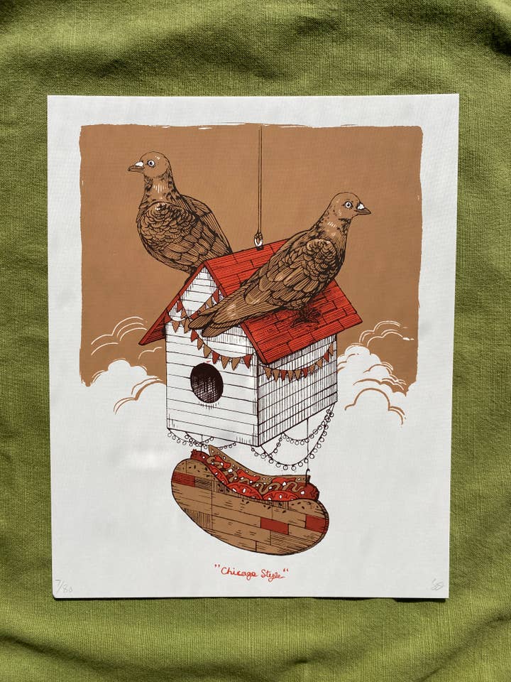 Chicago Pigeons 8x10 Screen Print for wholesale by Field Sparrow Studio