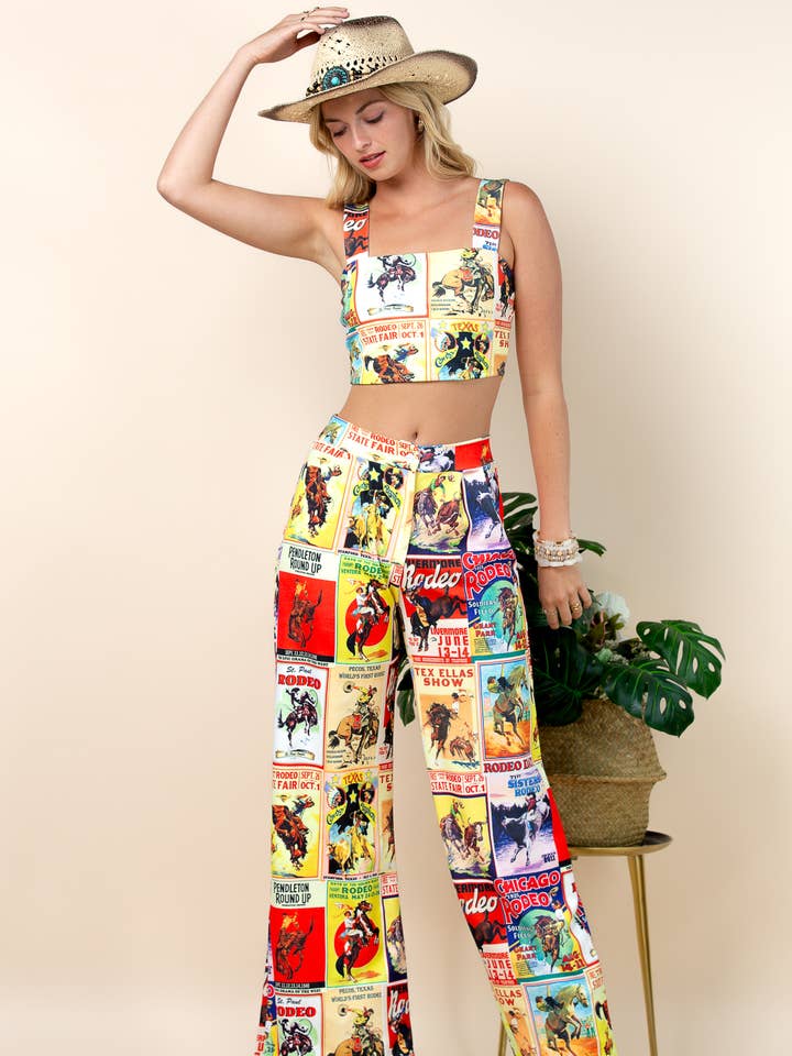 P1261T1549-5615-Norma Cowboy Assorted Post Print Top & Pants for wholesale by Nylon Apparel