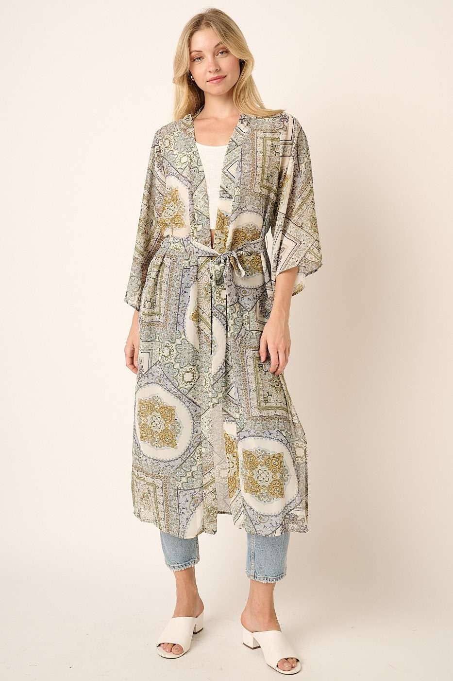 mittoshop - Vente Kimono – femme - PLUMEAU MIDI EN MOUSSELINE CEINTURÉ À IMPRIMÉ CACHEMIRE8