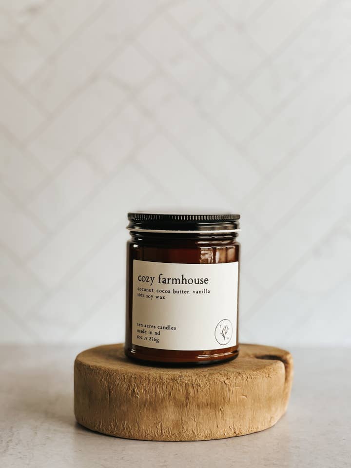 Cozy Farmhouse // 8oz soy candle for wholesale by Ten Acres Candles