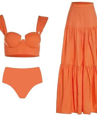 Ensemble de bikini à bretelles volantées pour femmes avec housse de jupe Y198 pour la vente par Sweetkama