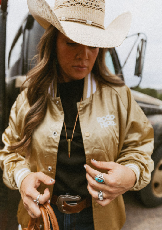 Rodeo Hippie - Vente Veste – femme - VESTE EN SATIN DORÉE POUR MEMBRE DU COUNTRY CLUB8