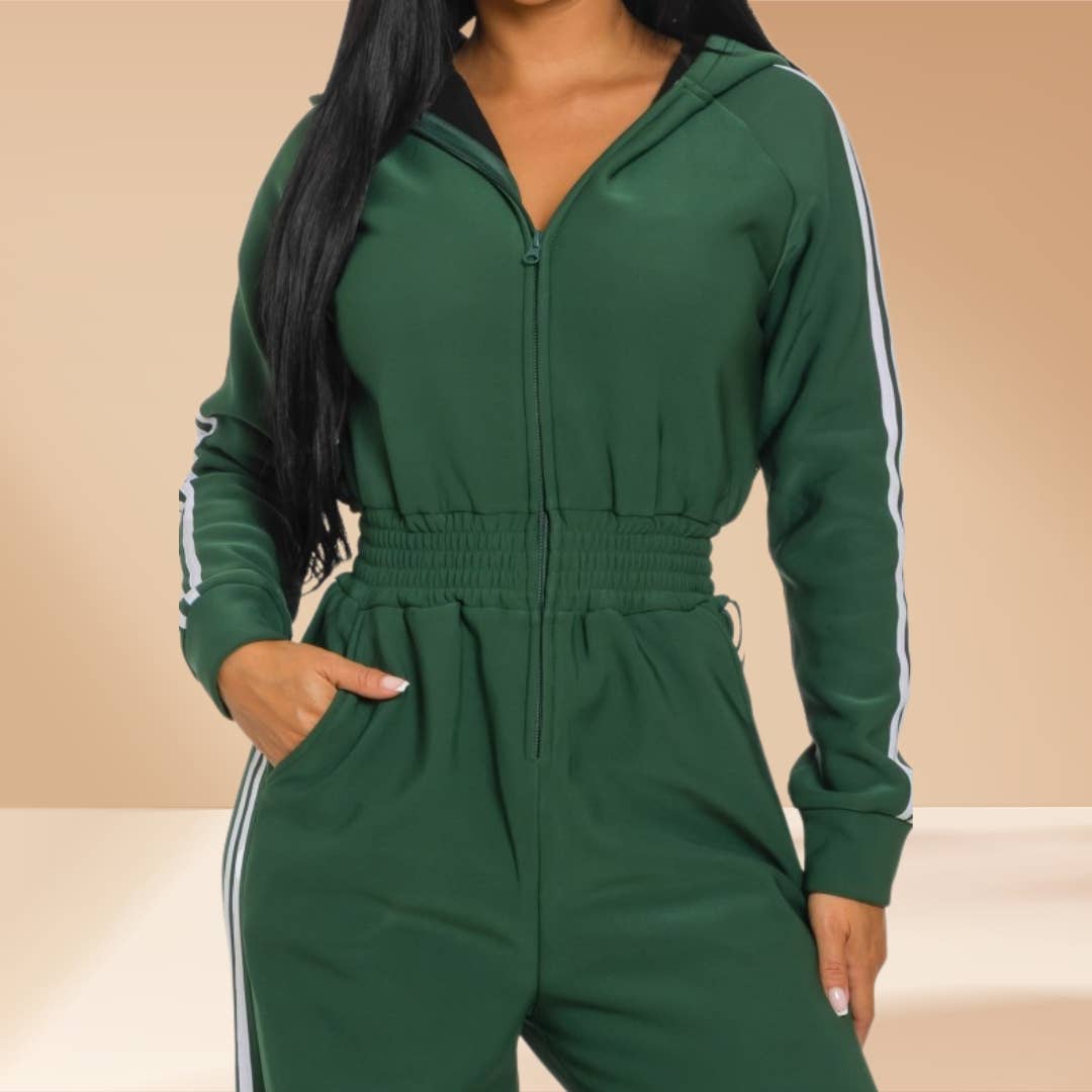 Celystrends - Wholesale Jumpsuit - Women's - Jumpsuit Hooded Lined Fleece Side Stripes 7