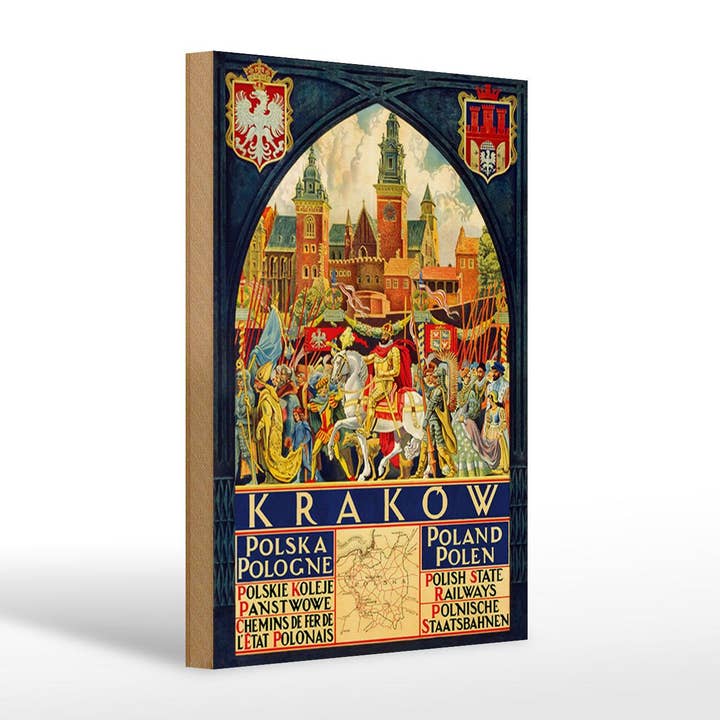 Placa de madeira Polónia 20x30 cm Cracóvia Polska Polonia placa de decoração de parede placa de madeira por atacado de Femer